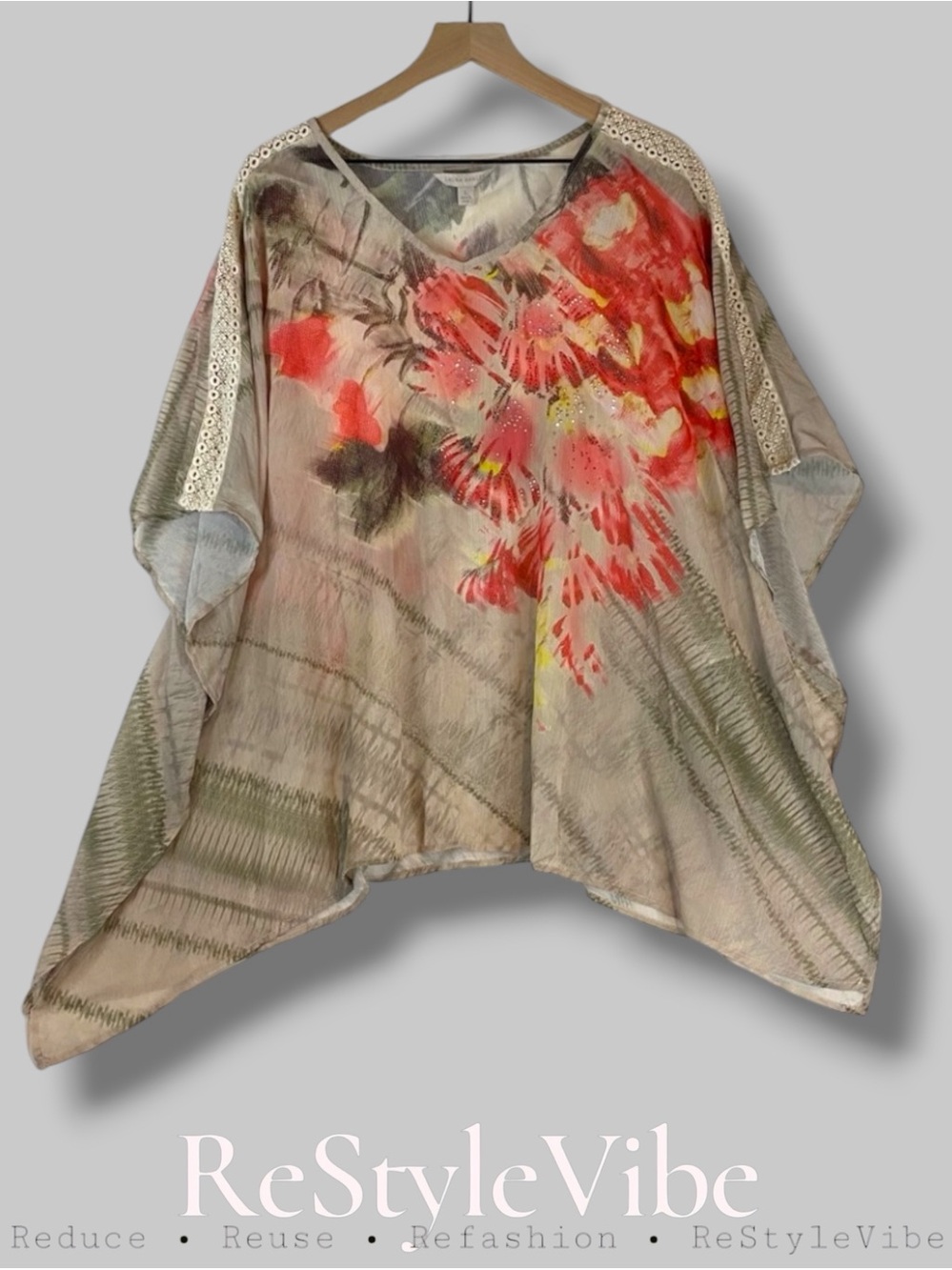 LAURA ASHLEY Women’s Size L Top Shirt Blouse Flowing Floral Bling NEW Sheer
